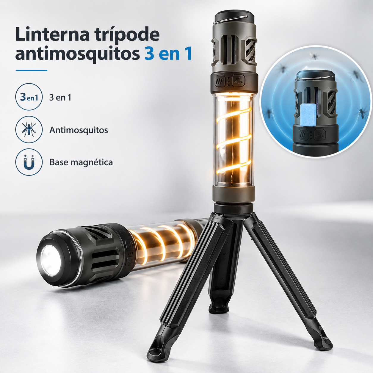 Linterna trípode antimosquitos 3 en 1